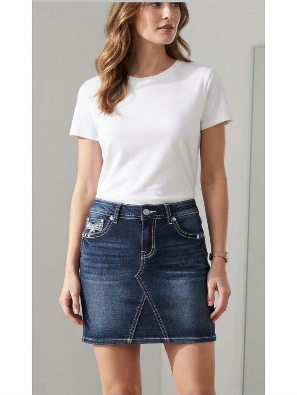 Earl Denim Skirt With Embellishment Medium Wash Size 12P